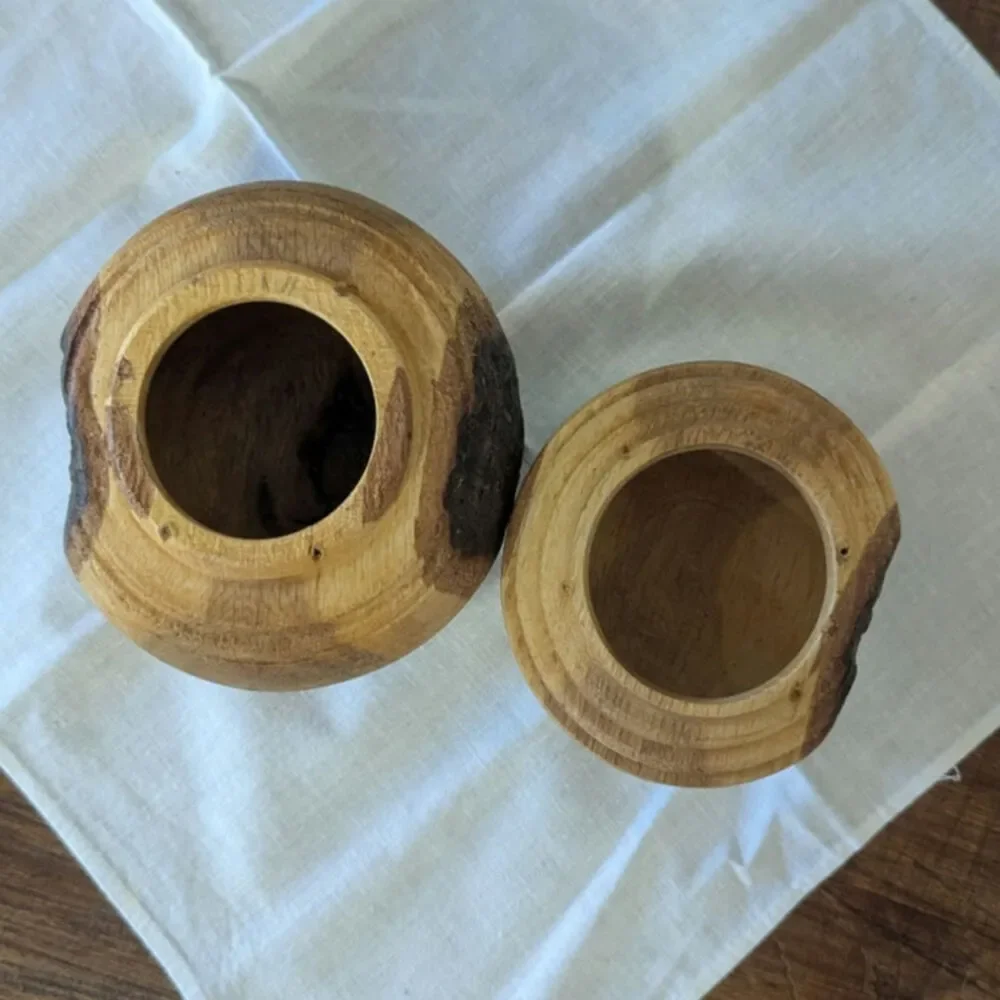 Scandinavian Minimalist Hand-Carved Wood Bowls Raw Organic Sculptural Signed